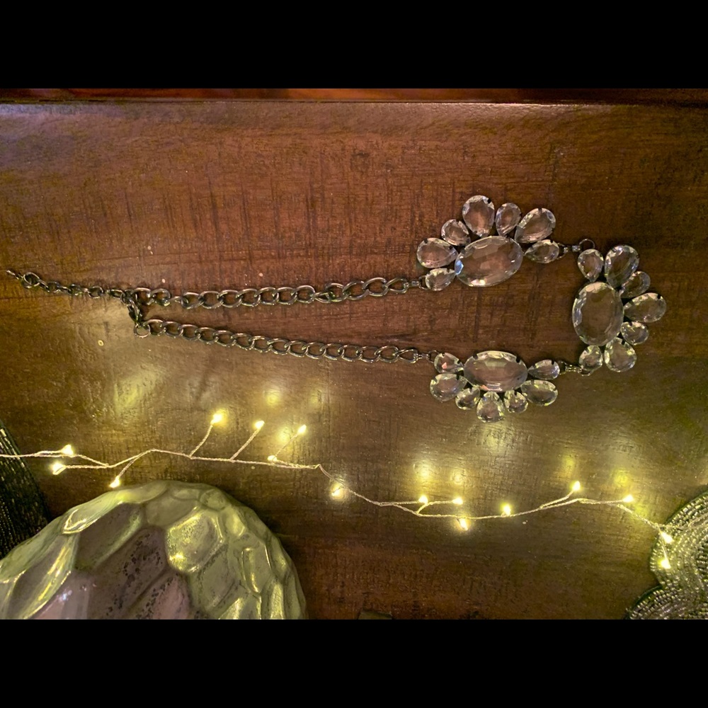 Gray Lucite Flowers and Gunmetal Statement Necklace.